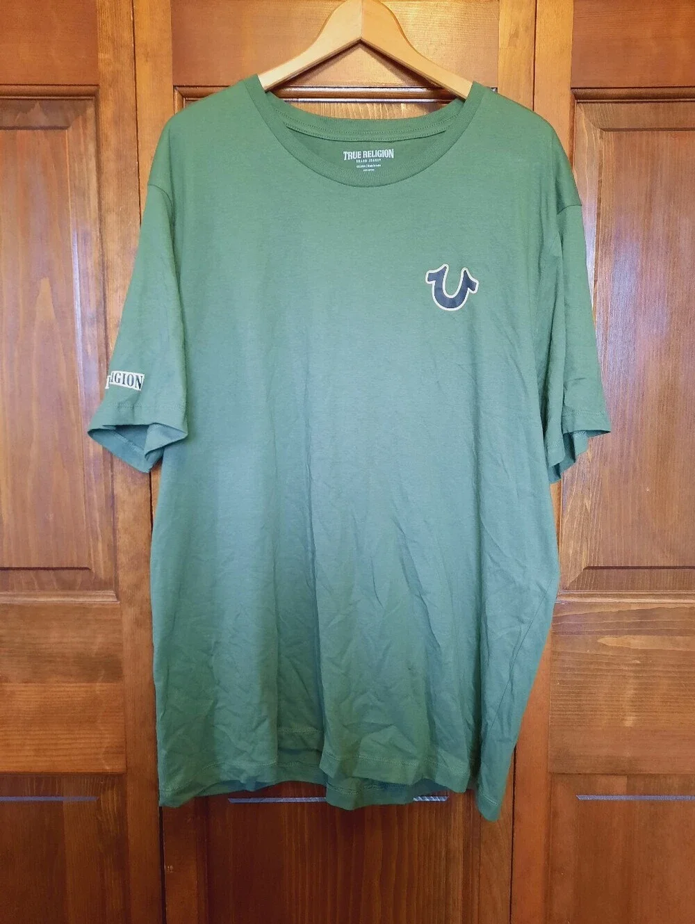 True Religion 100% Cotton Olive Green Graphic Logo Short Sleeve T-shirt Size 3XL